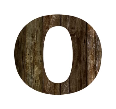 Old wooden planks alphabet, text O. Isolated on white background. With clipping path