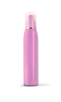 Pink cosmetic spray bottle isolated on white background. With clipping path