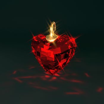 Ruby red gem heart, 3d illustration Background