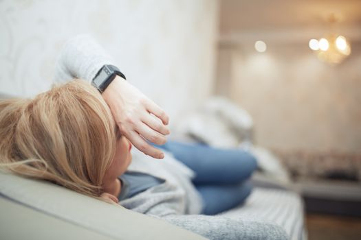 Woman sleeping with smart watch