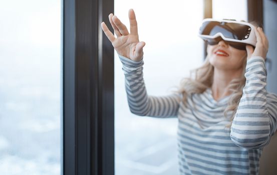 Woman wearing Virtual reality headset