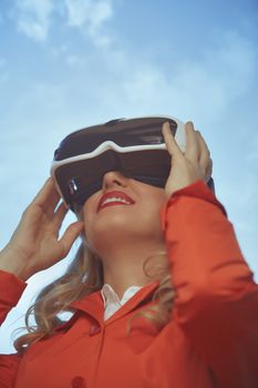 Woman wearing Virtual reality headset