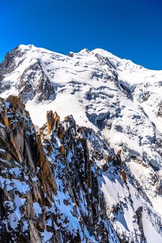 Snowy mountains in Chamonix, Mont Blanc, Haute-Savoie, Alps France