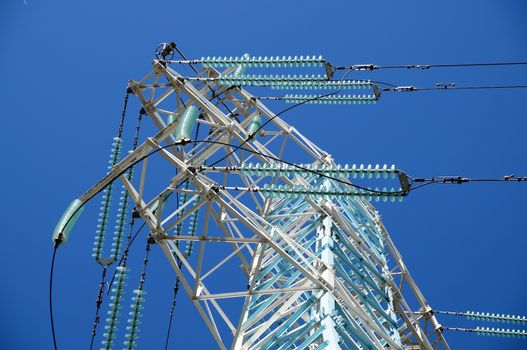 The new painted  mast of power lines