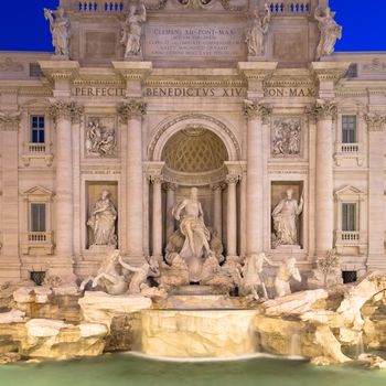 Rome, Italy. Trevi fountain at night, the masterpiece of Italian classical baroque architecture.