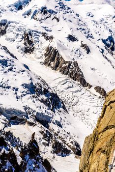 Snowy mountains in Chamonix, Mont Blanc, Haute-Savoie, Alps France