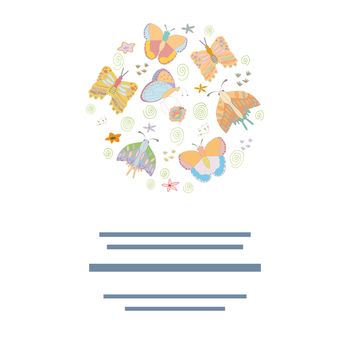 Round composition with butterflies illustration. Vector.