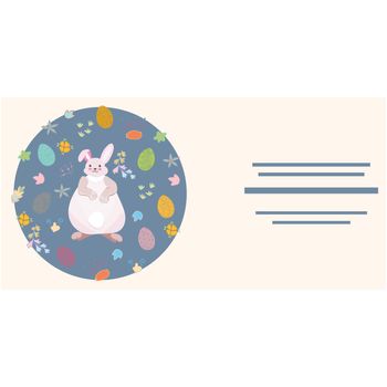 Card template with cute bunny and Easter eggs. Cute vector illustration with hand drawn elements.