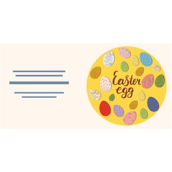 Round shape made with Easter eggs and hand lettering Easter eggs. Text frame template isolated on white background. Vector illustration.