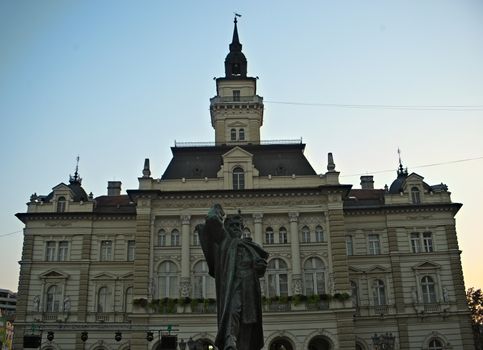 NOVI SAD, SERBIA - September 21th 2018 - Monument of Svetozar Miletic in front of City hall