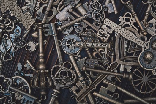 Full frame photo of the various antique keys