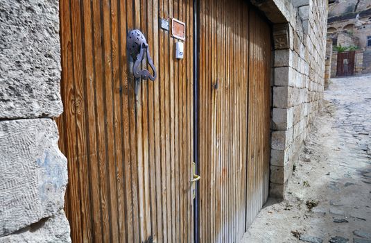 Wooden door of ancient buildings in old town, Turkey