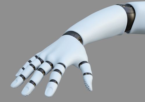 White Robot Hand, Isolated on Gray Background. 3D rendering