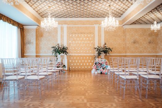 wedding ceremony area, arch chairs decor