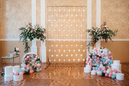 wedding ceremony area, arch chairs decor