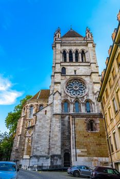 Saint St Pierre Cathedral in center of Geneva in Switzerland