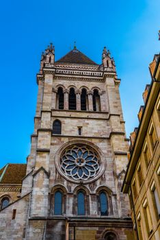 Saint St Pierre Cathedral in center of Geneva in Switzerland