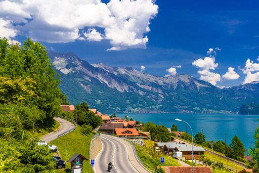 Road with cliffs, Lake Brienz, Oberried am Brienzersee, Interlaken-Oberhasli, Bern Switzerland