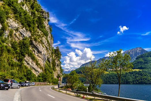 Road with cliffs, Alpnachstadt, Alpnach Obwalden Switzerland