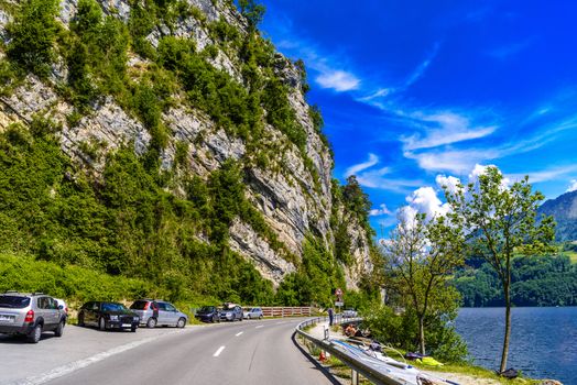 Road with cliffs, Alpnachstadt, Alpnach Obwalden Switzerland