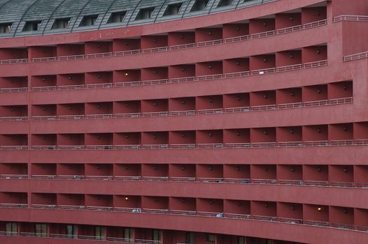 Modern beautiful building of luxury resort with balconies in Antalya, Turkey.