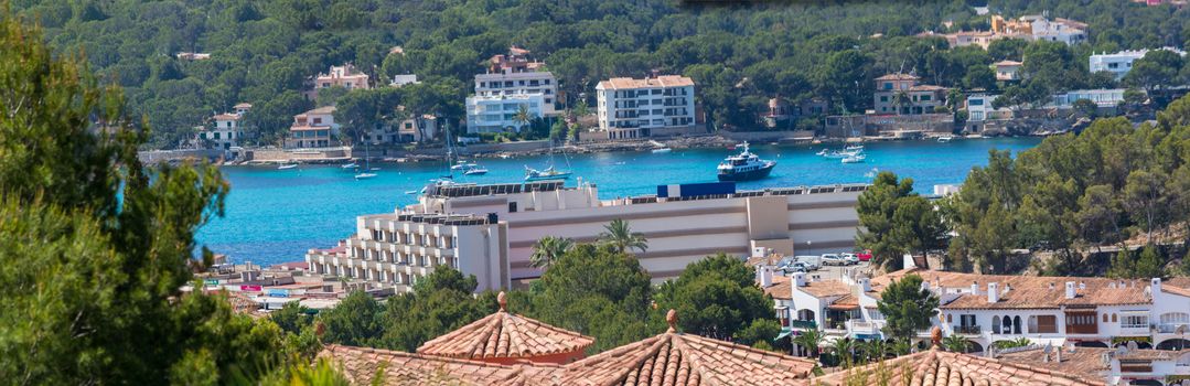 Beautiful view of the coast of Peguera, Spain Mallorca, panorama of the beach Costa de la Calma