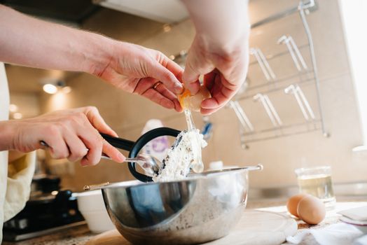 cooking breakfast in the kitchen