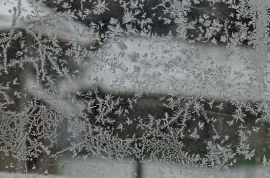 Background from icy figure on window in frosty winter, Zavet, Bulgaria, Europe