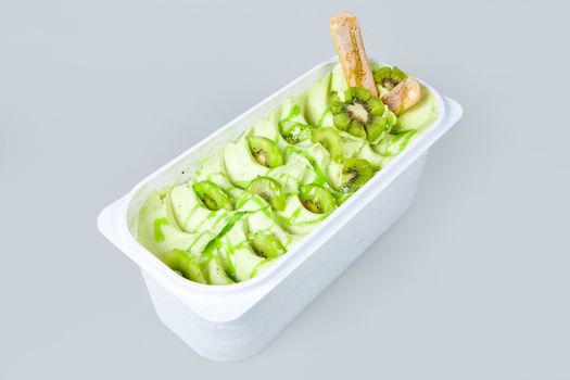 Icecream with different ingredients on a studio neutral background