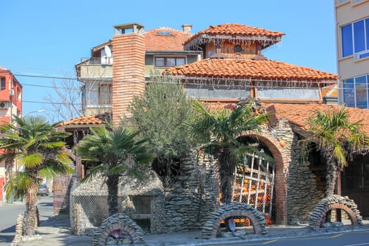 Pomorie, Bulgaria - March 02, 2019: Spring Walk Through The Central Part Of The City.