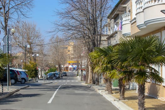 Pomorie, Bulgaria - March 02, 2019: Spring Walk Through The Central Part Of The City.