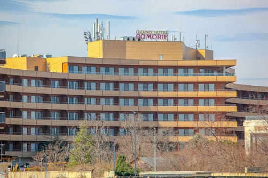 Pomorie, Bulgaria - March 02, 2019: Spring Walk Through The Central Part Of The City.