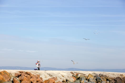 Pomorie, Bulgaria - March 02, 2019: Spring Walk Through The Central Part Of The City.