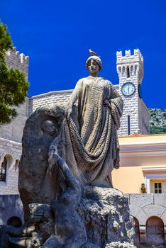 Sculpture tribute of foreign colonies in price's palace, Fontvielle, Monte-Carlo, Monaco, Cote d'Azur, French Riviera.