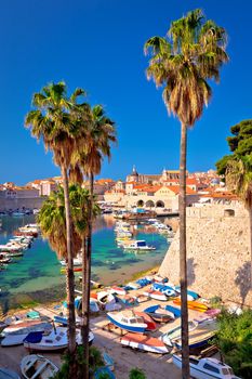 Dubrovnik old town harbor vertical view, southern Dalmatia region of Croatia