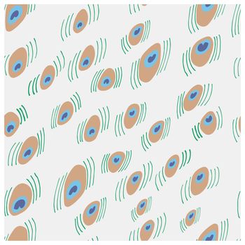 Peacock texture cute hand drawn seamless vector pattern. Light background. Sketch textile, wrapping paper, background, wallpaper, pattern fills, web page background.