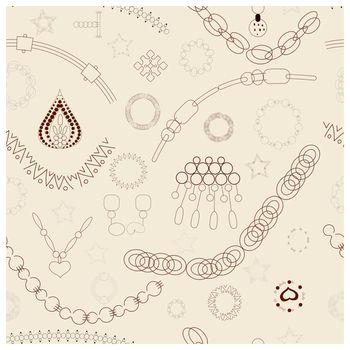 Black accessories seamless pattern. Jewellery sketch clipart. Jewels textile, background, web, wrapping paper.