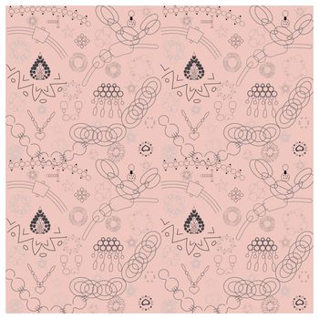 Black jewellery set seamless pattern. Pink background. Accessories sketch clipart. Jewels textile, background, web, wrapping paper.