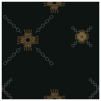 Yellow gold chain and pendant on black background seamless pattern. Accessories sketch clipart. Jewels textile, background, web, wrapping paper.