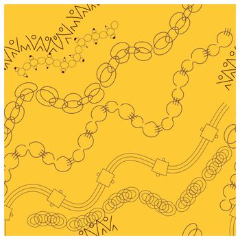 Black chains on yellow background seamless pattern. Accessories sketch clipart. Jewels textile, background, web, wrapping paper.