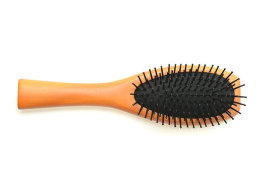 Flat lay woman hair brush isolated on white background.