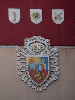 Emblem on a building wall of a city of Subotica, Serbia