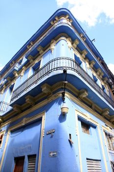 The exterior of an old spanish-influence building. Aguacate street in old Havana, Cuba