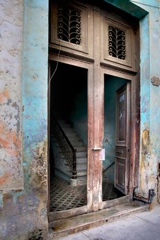 Staircase in a house in Old Havana, Cuba