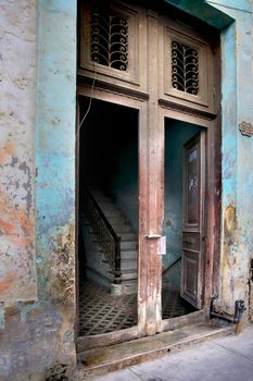 Staircase in a house in Old Havana, Cuba