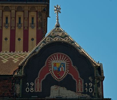 Ornamental decoration statue on a top of a building in Subotica, Serbia