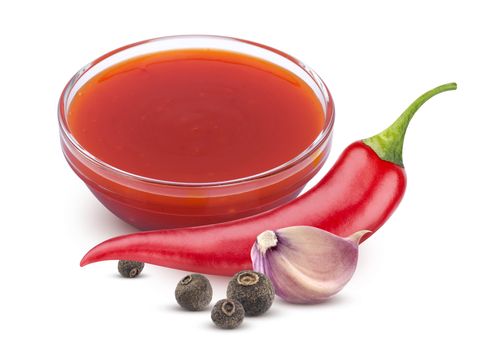 Chilli sauce ingredients isolated on white background with clipping path