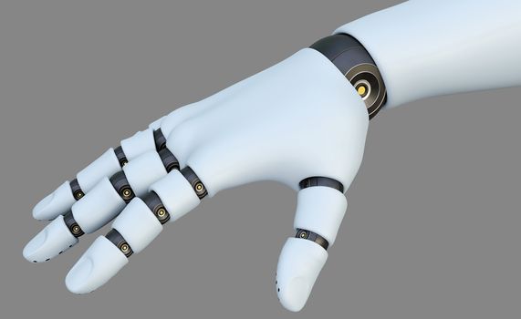 White Robot Hand, Isolated on Gray Background. 3D rendering