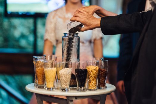 sand ceremony table at wedding day