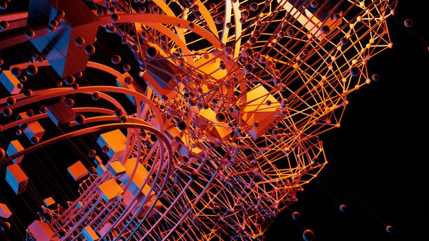 Abstract 3D rendering of chaotic objects. Concept Design Abstract Architecture or Space Station